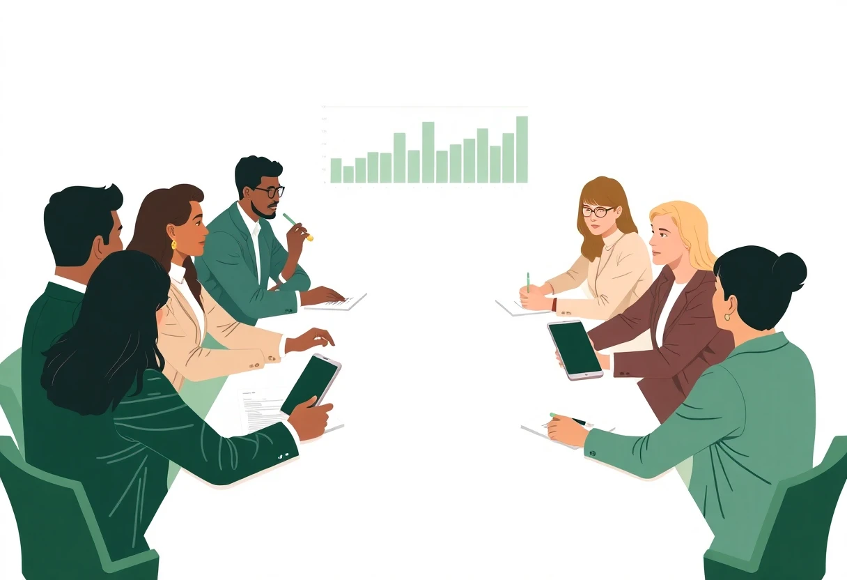 Grupo discutiendo opciones financieras