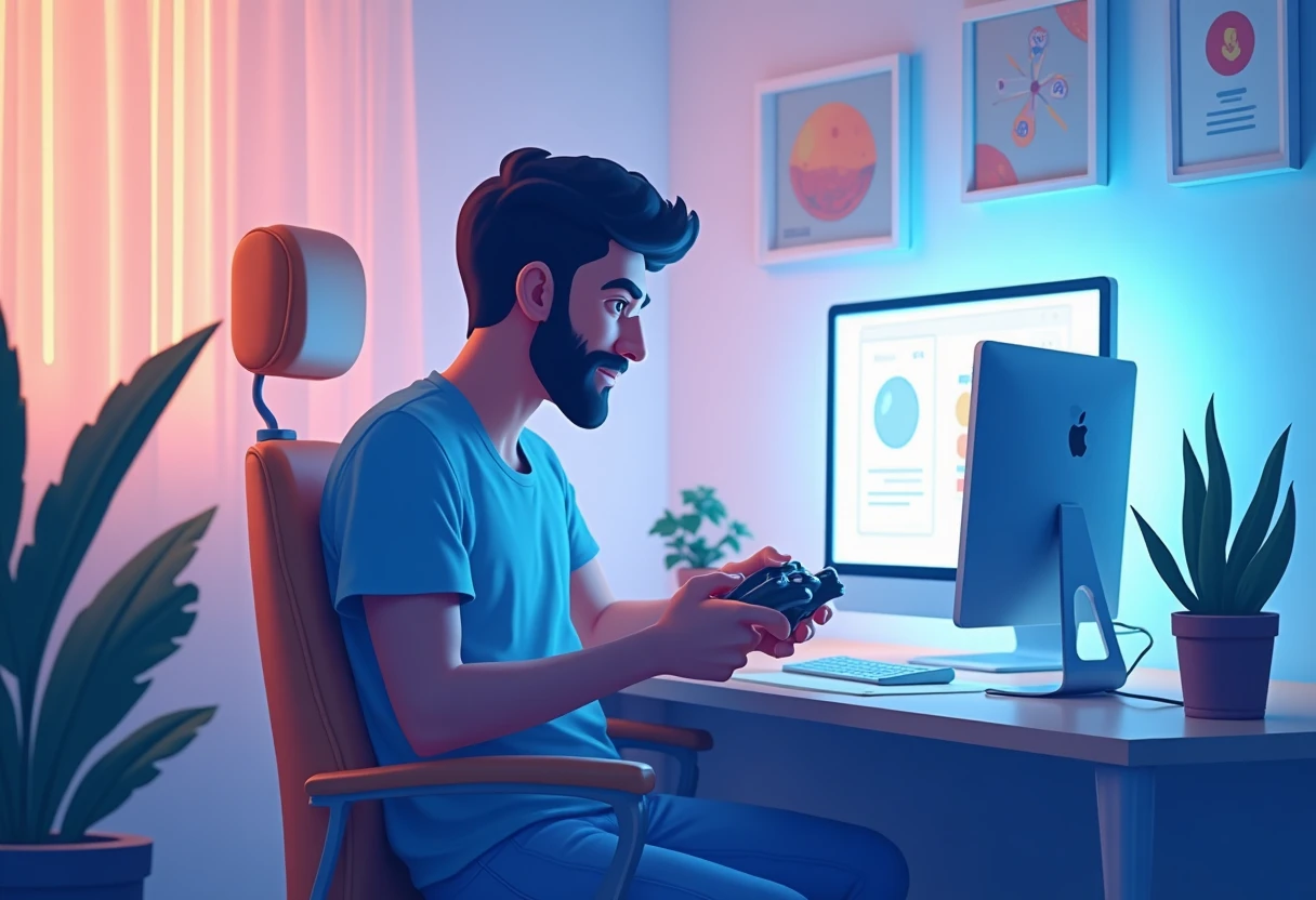 Gamer usando una aplicación de acompañamiento avanzada