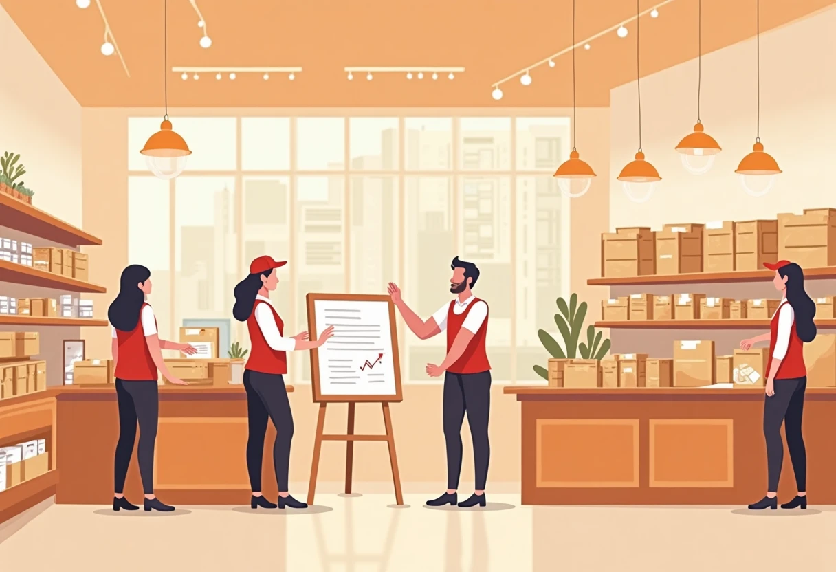 Retail employees assisting customers