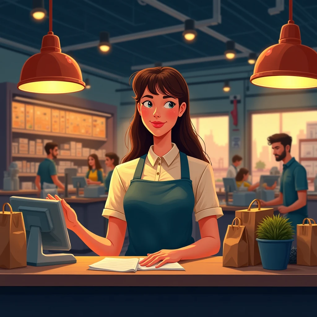 Retail worker at a checkout counter