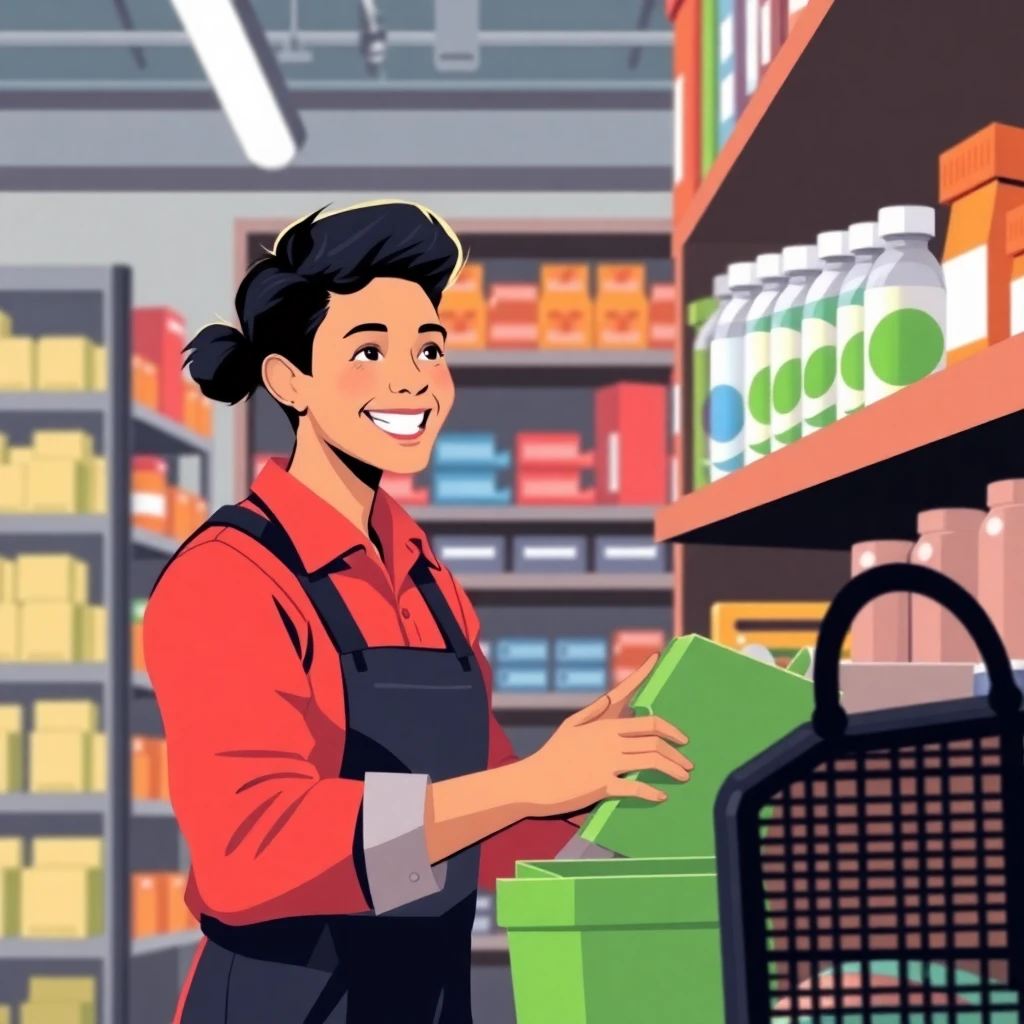 Retail worker organizing products