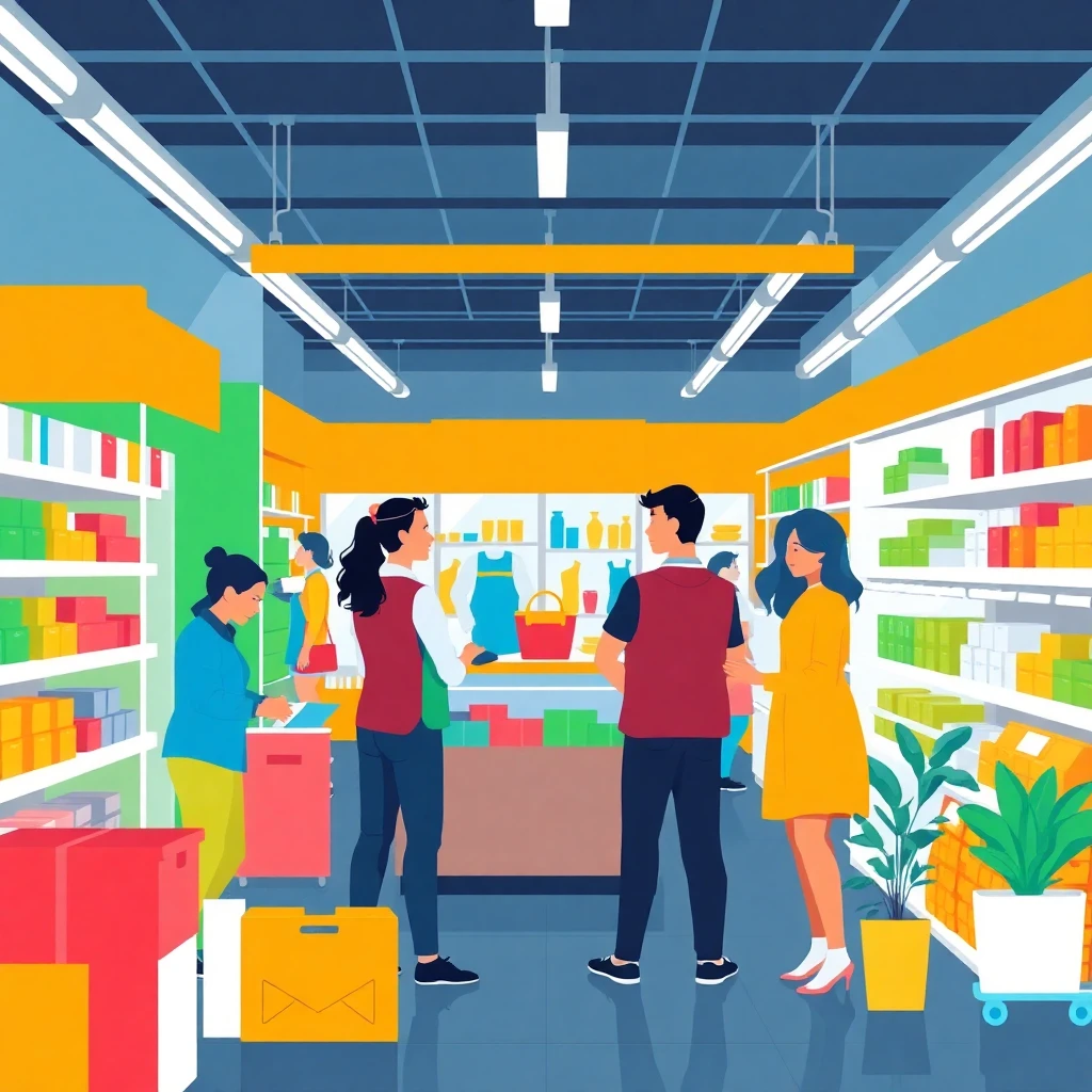 Busy retail store scene