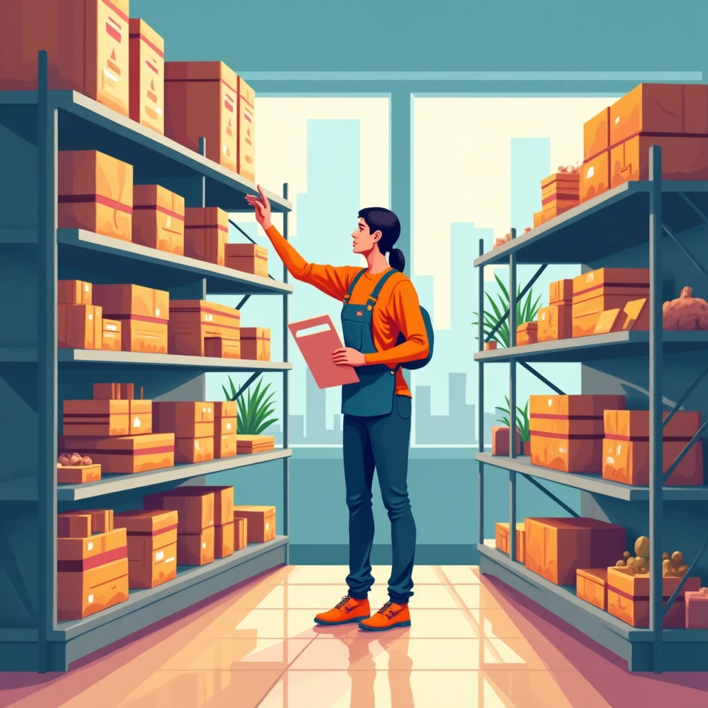 Retail worker organizing shelves