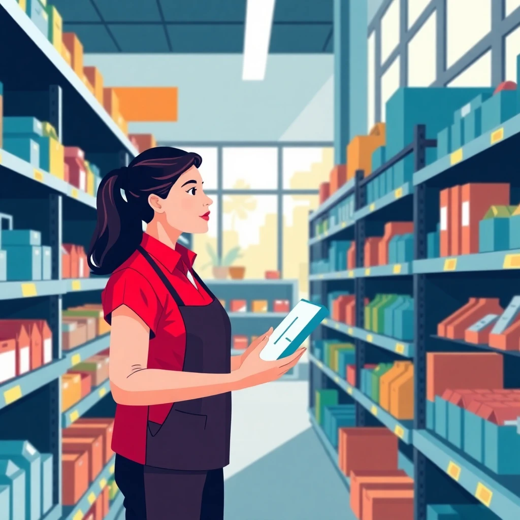Sales associate organizing shelves