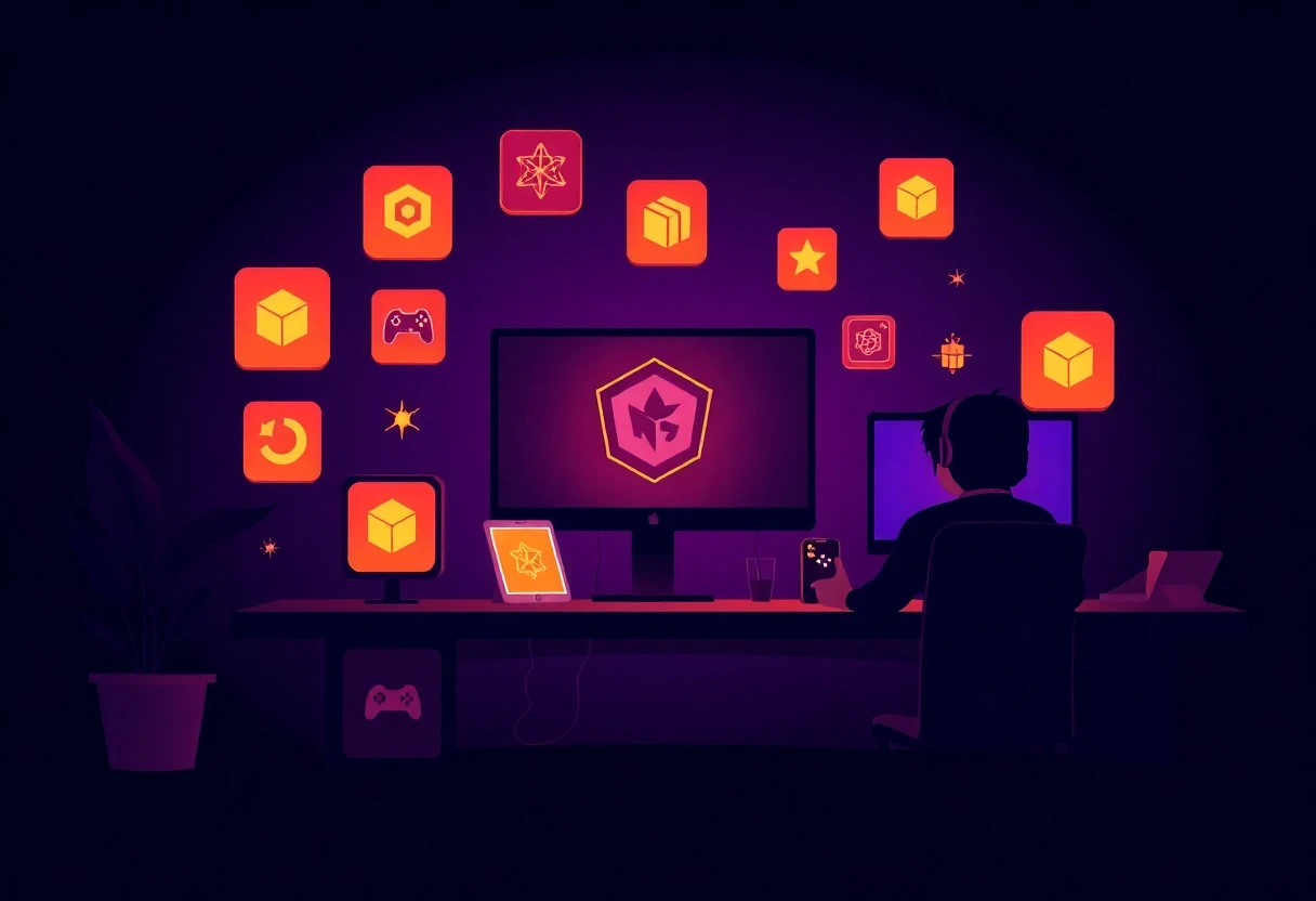 Geometric app icons in a gaming theme