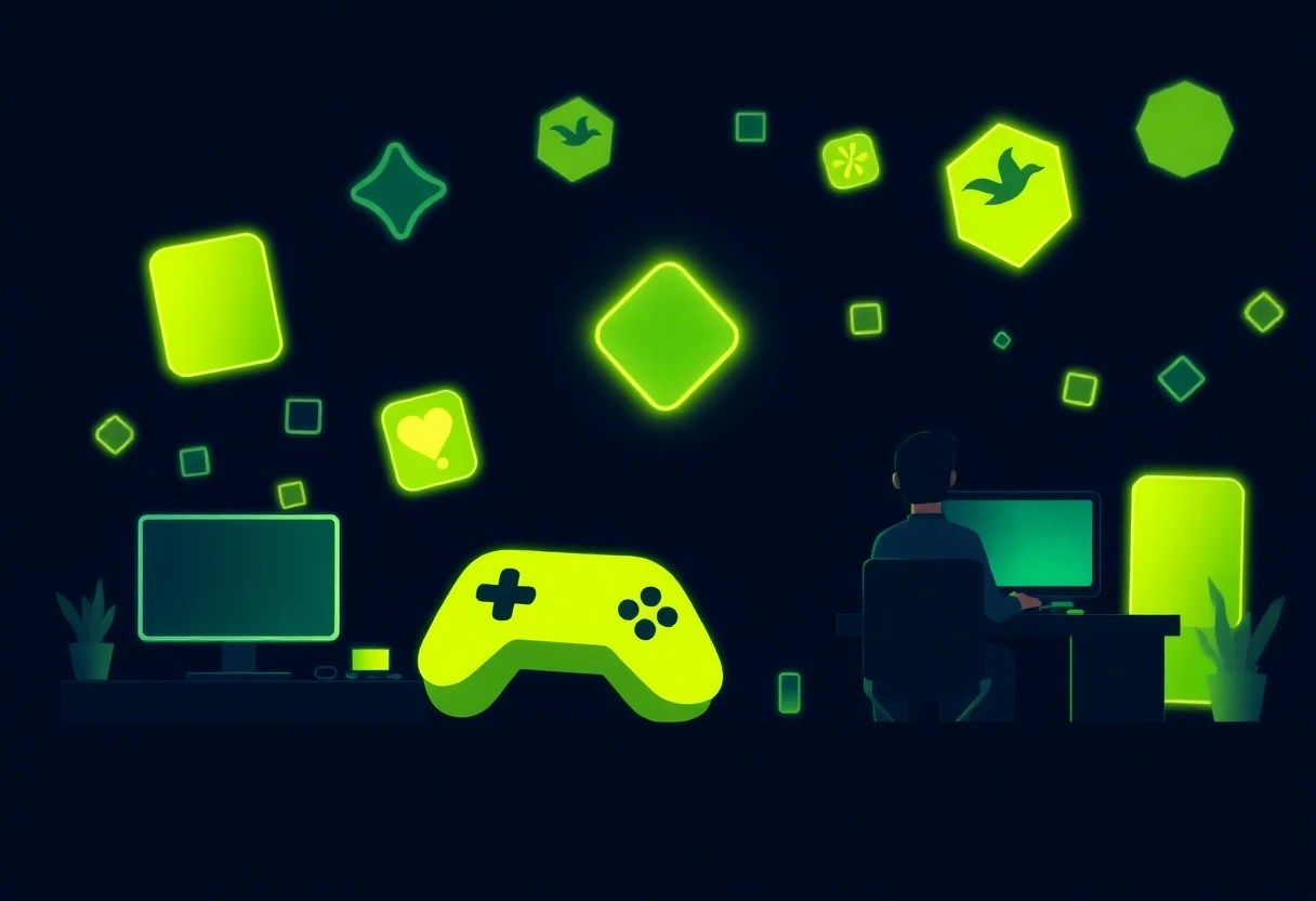 Gaming shapes with neon glow