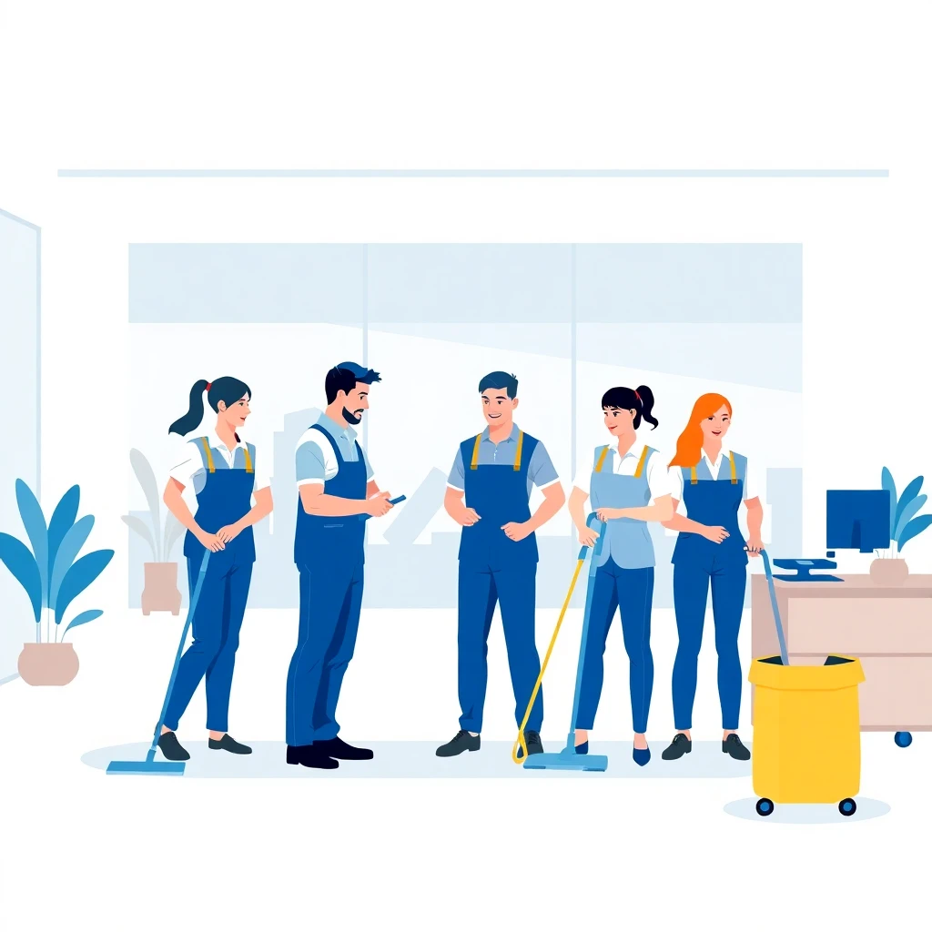 Equipo de limpieza trabajando juntos