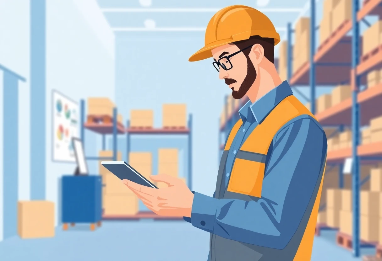 Trabajador de almacén con tecnología
