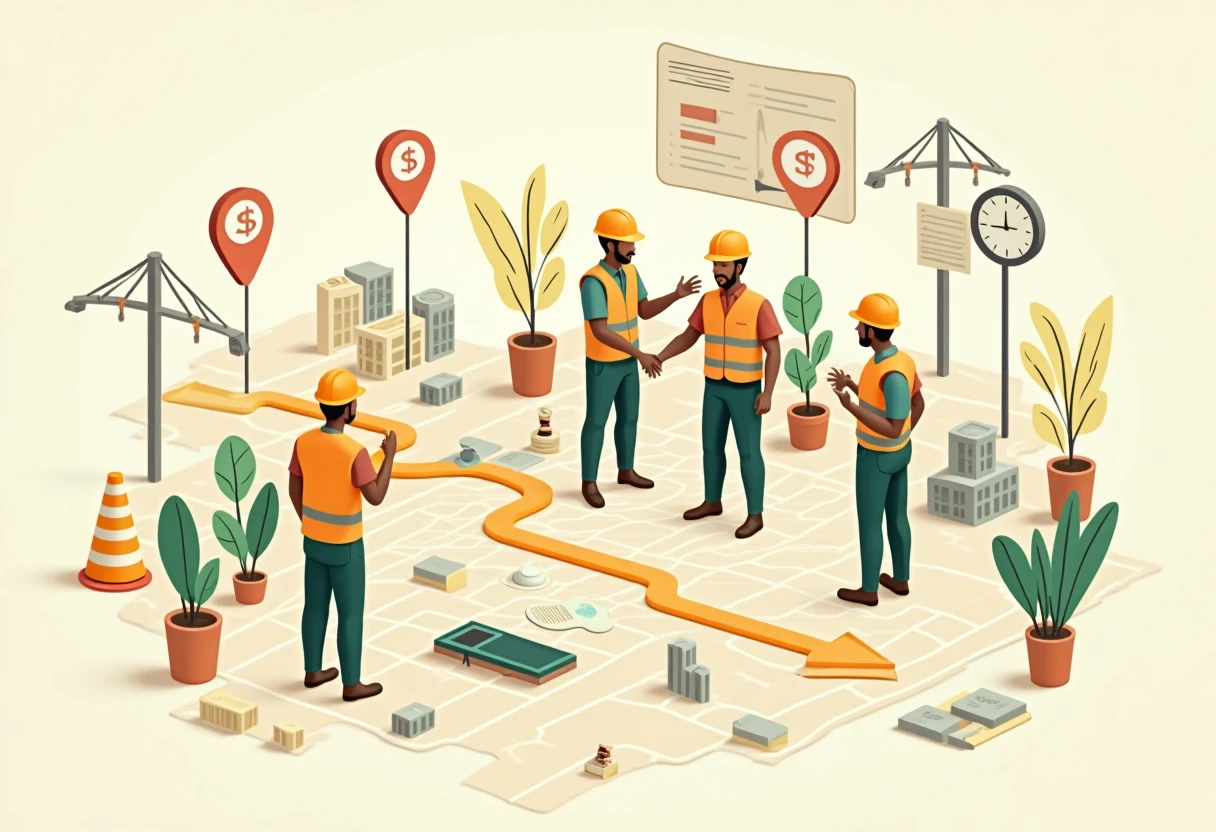 Trabajadores de construcción en un sitio