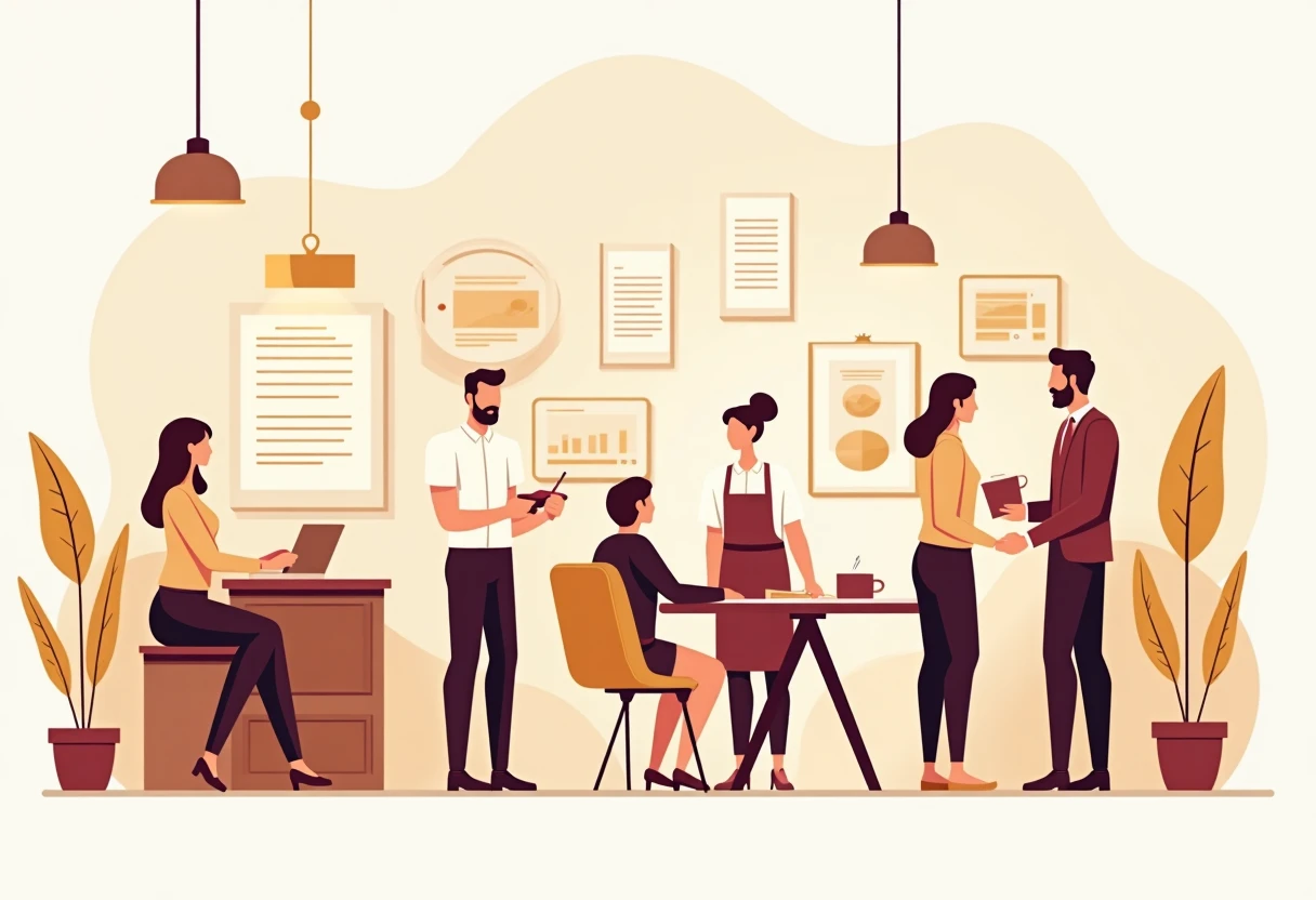 Ristoratore e staff discutono il menu