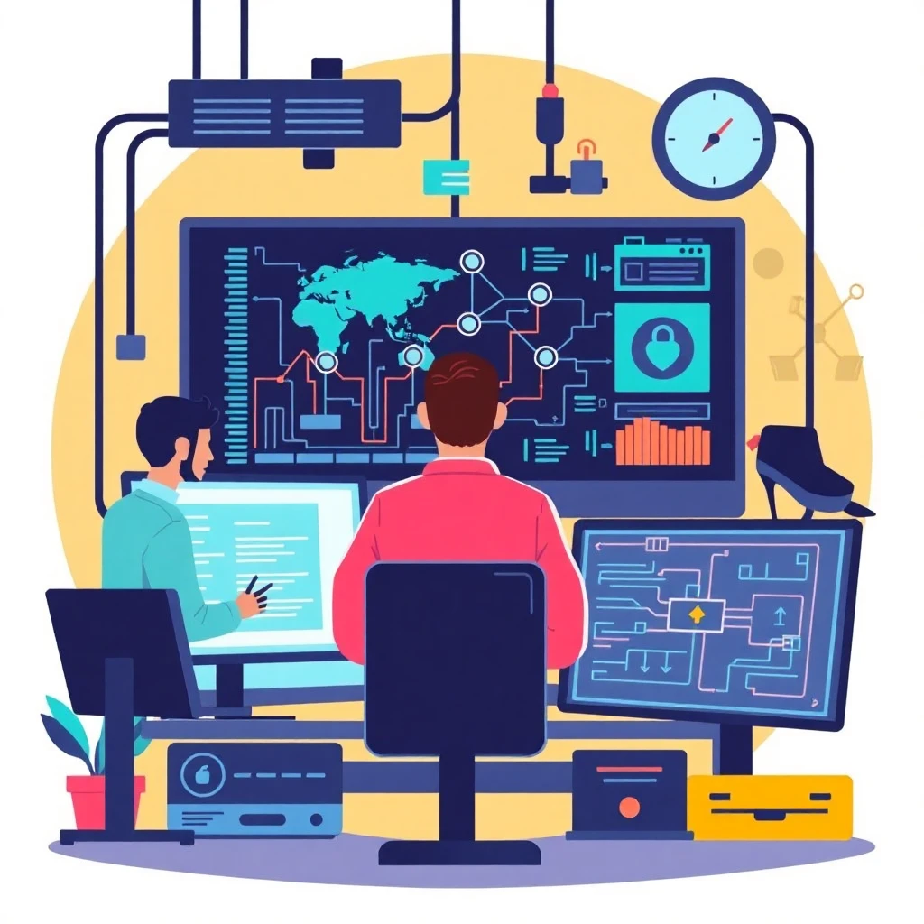 High-tech cybersecurity setup