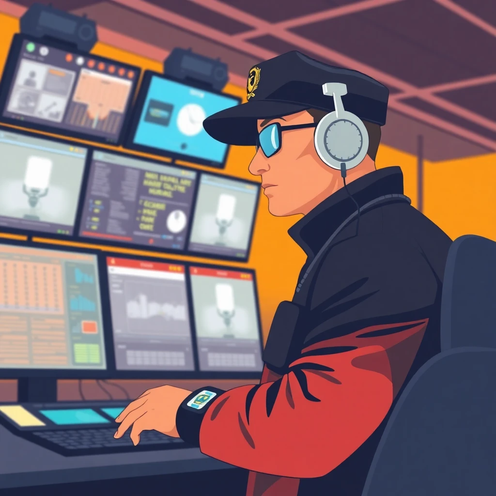 Security guard in a control room
