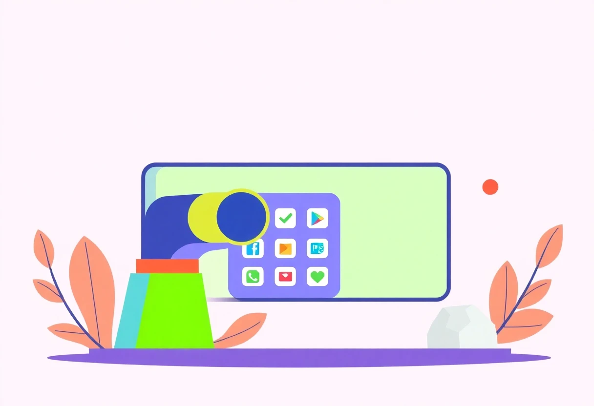 Illustration of shopping app icons with scout binoculars
