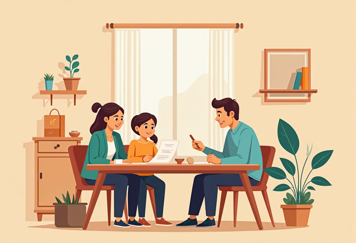 Family reviewing car loan options