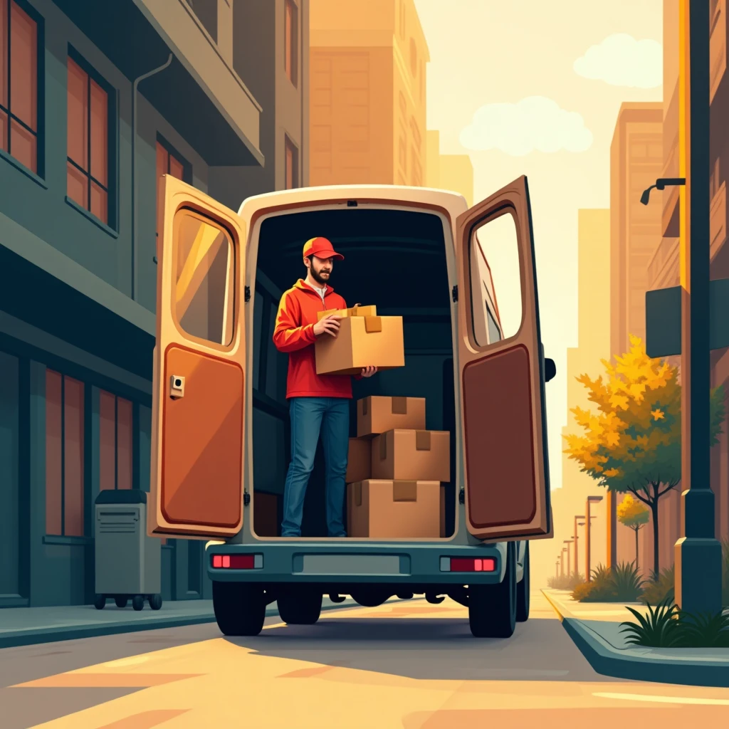 Delivery driver organizing packages