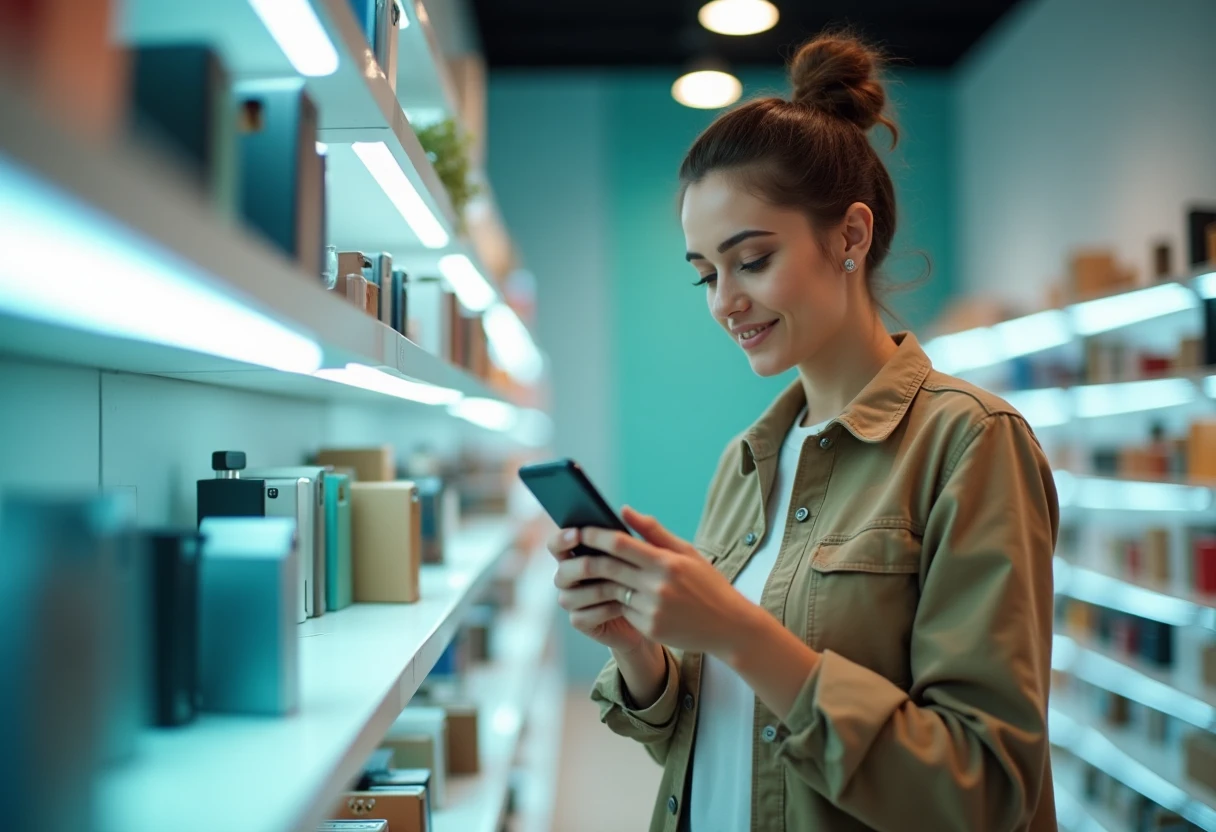 Comparação de smartphones em uma loja
