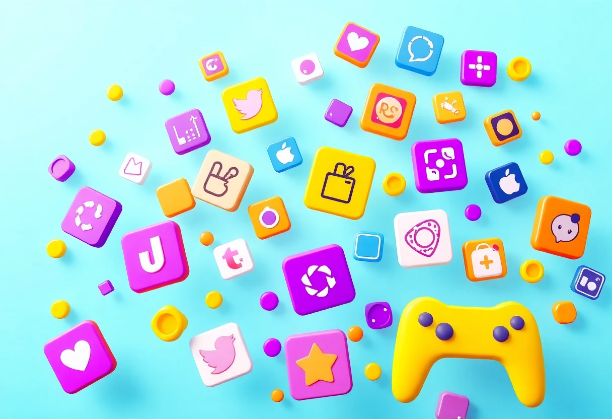 Social media app icons on a pastel backdrop
