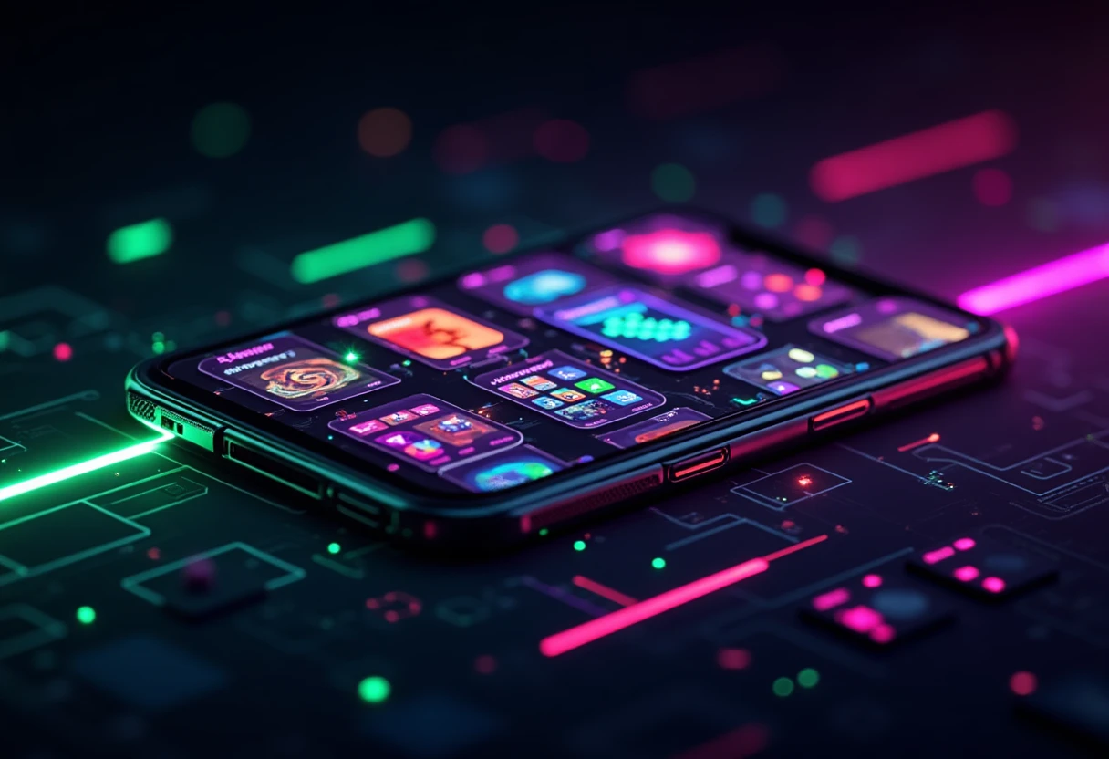App icons glowing brightly