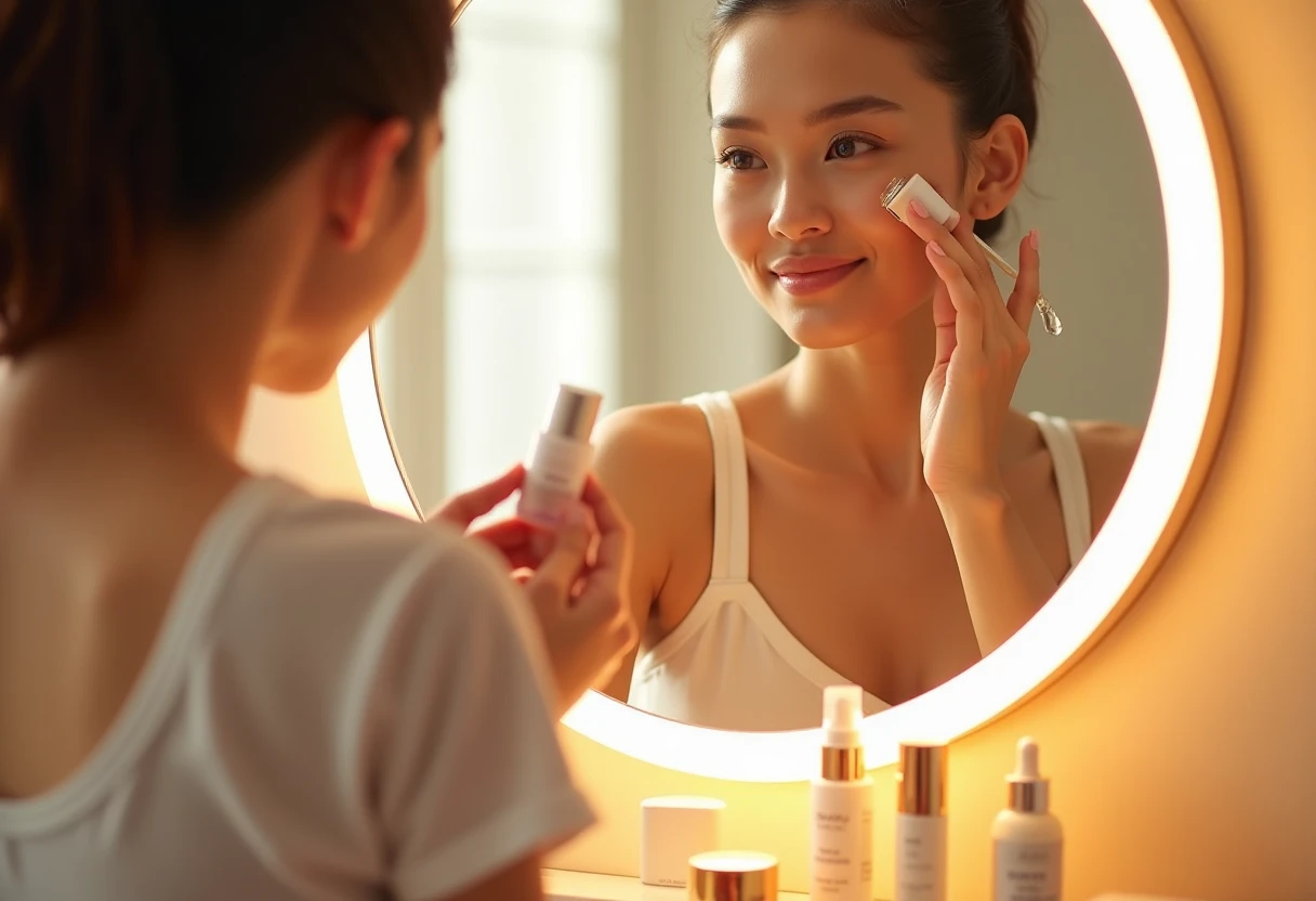 Applying skincare products