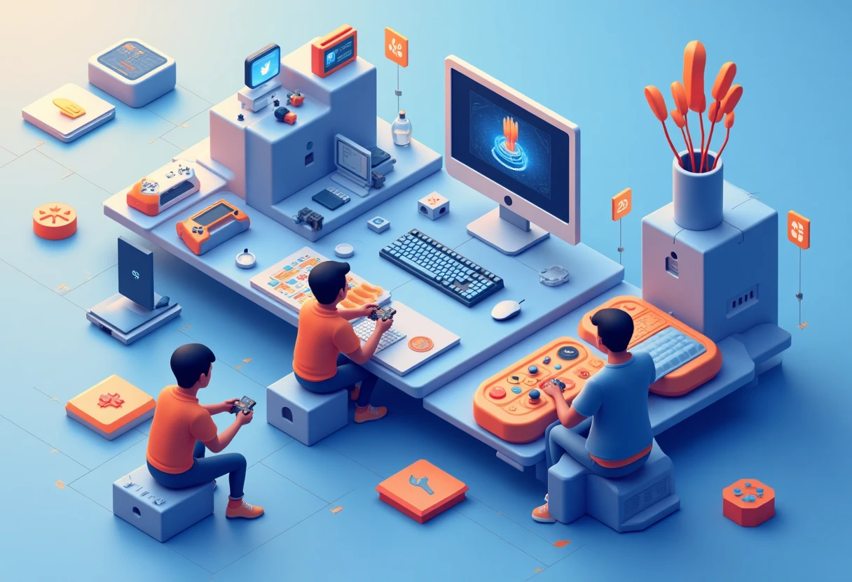 Mobile gaming elements in vibrant colors