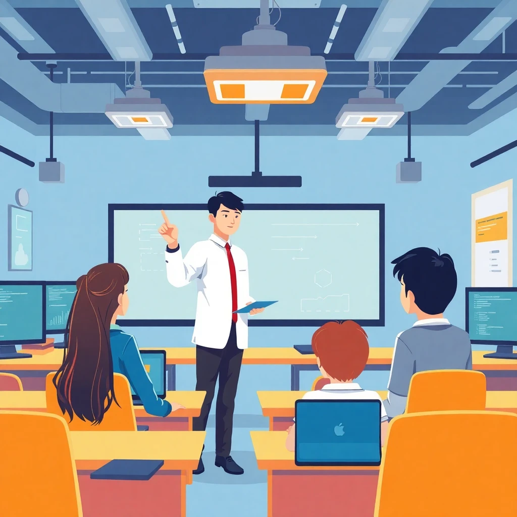 Teacher in a high-tech classroom
