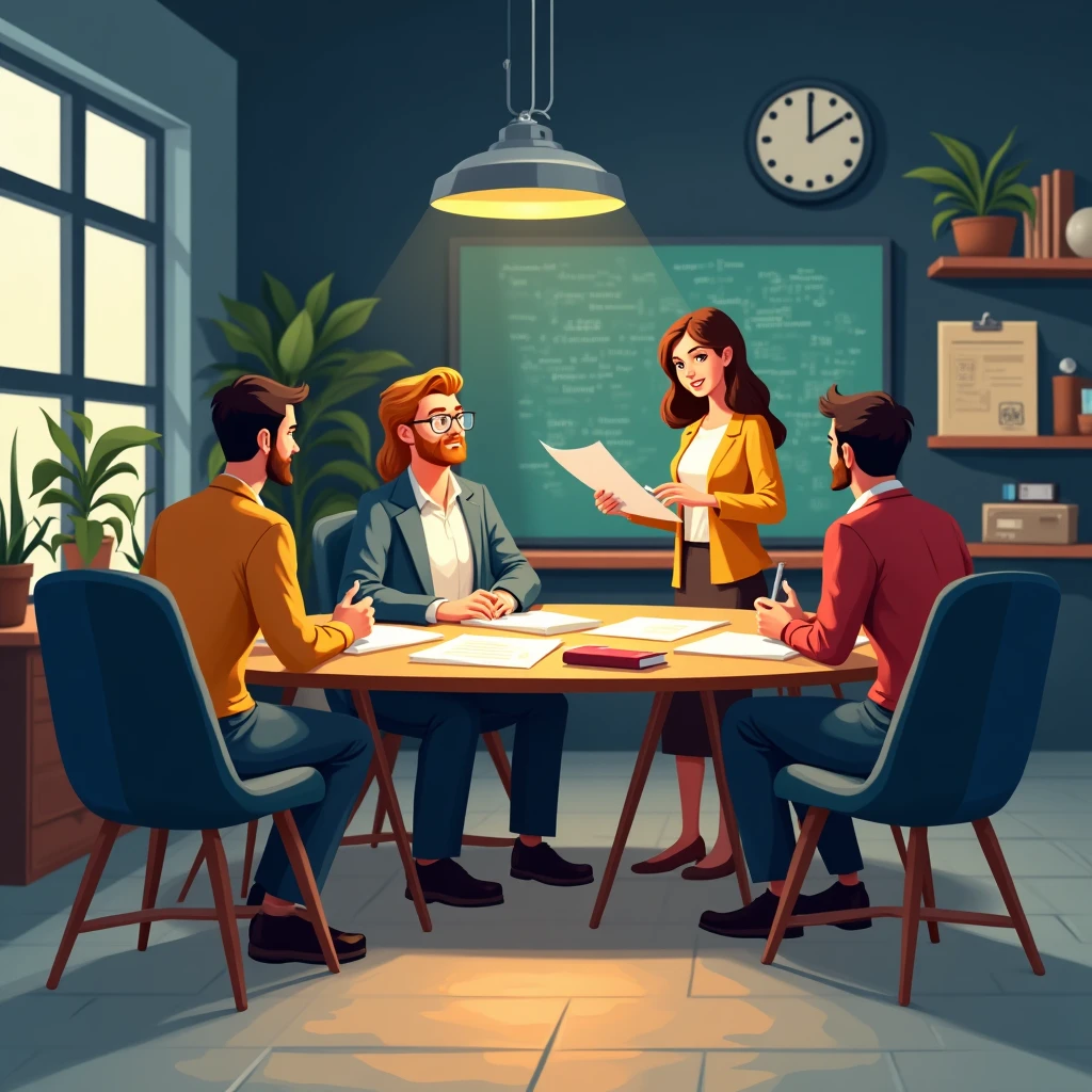 Teachers collaborating in staff room