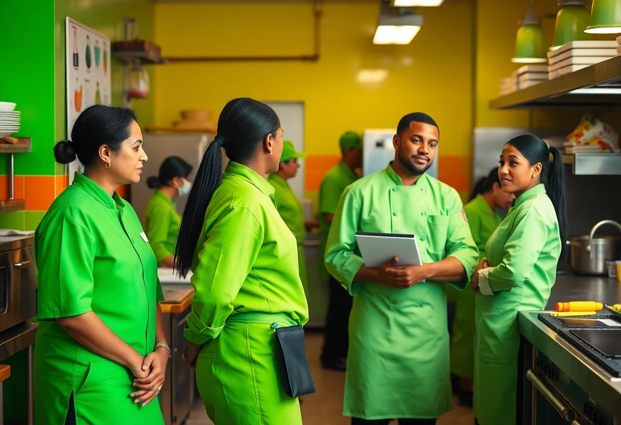 Chefs working in a vibrant kitchen