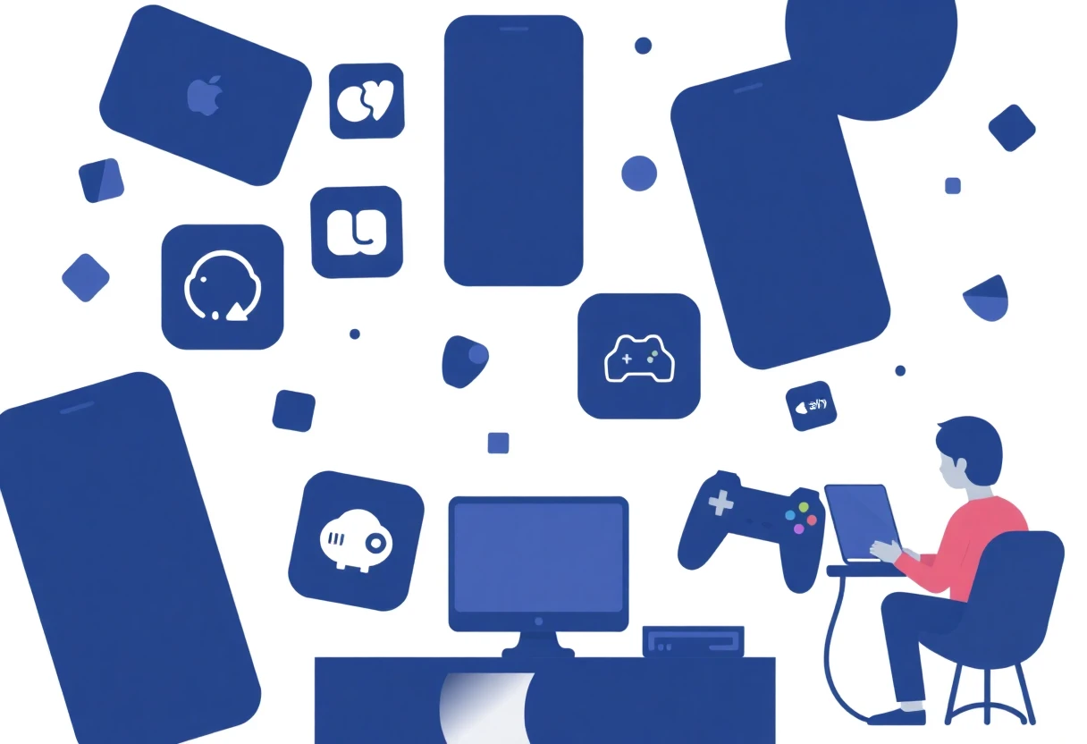 Streaming app icons in a digital space