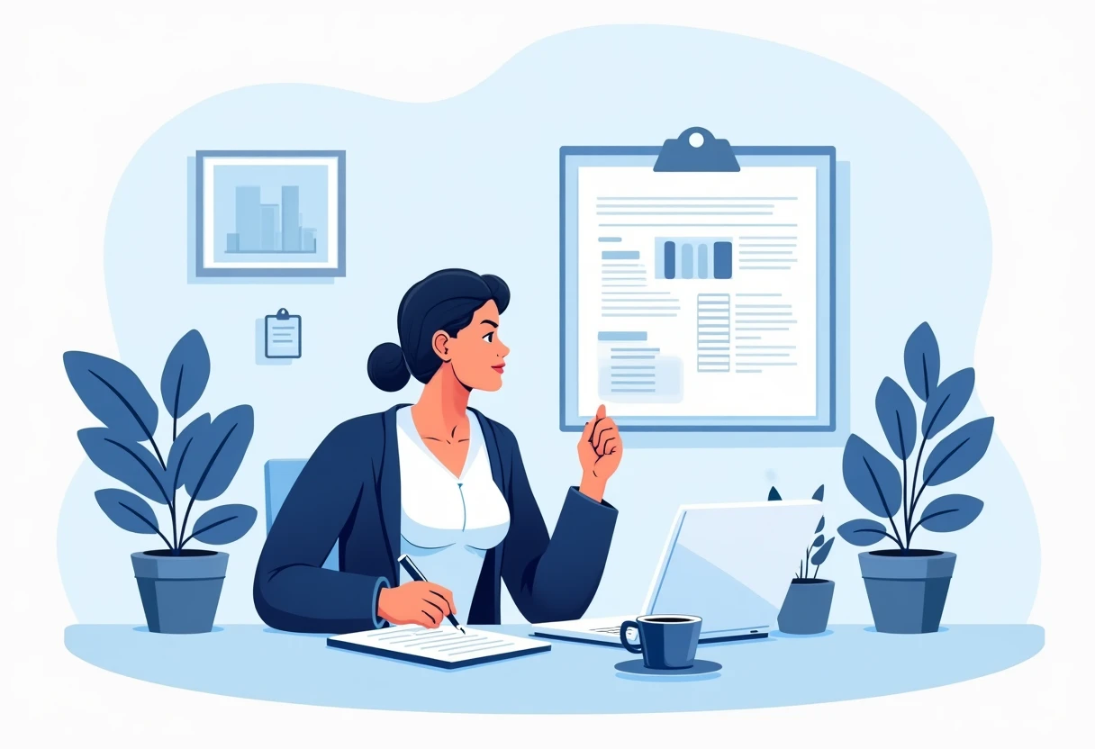 Professional reviewing documents
