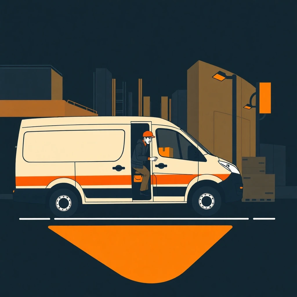 Courier van and driver