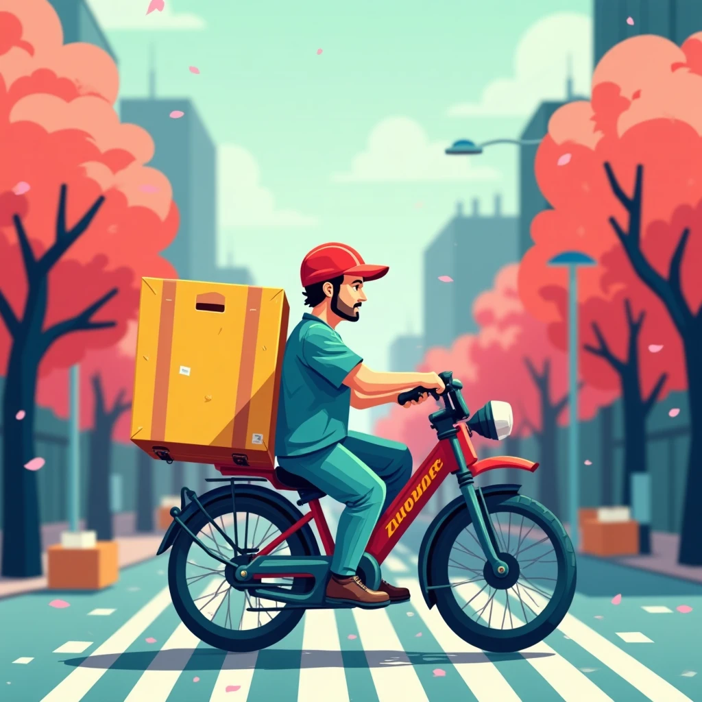 Busy delivery driver in spring