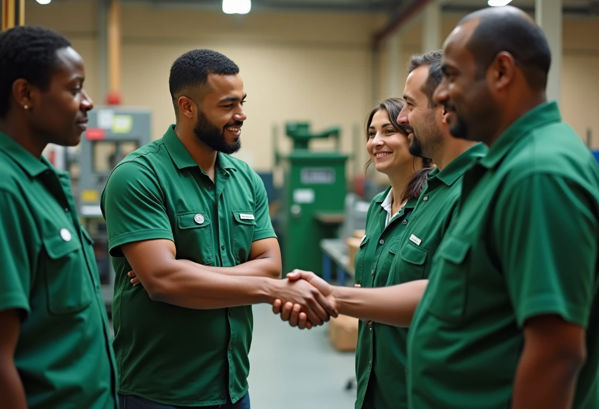 Diverse team of factory workers in a production environment