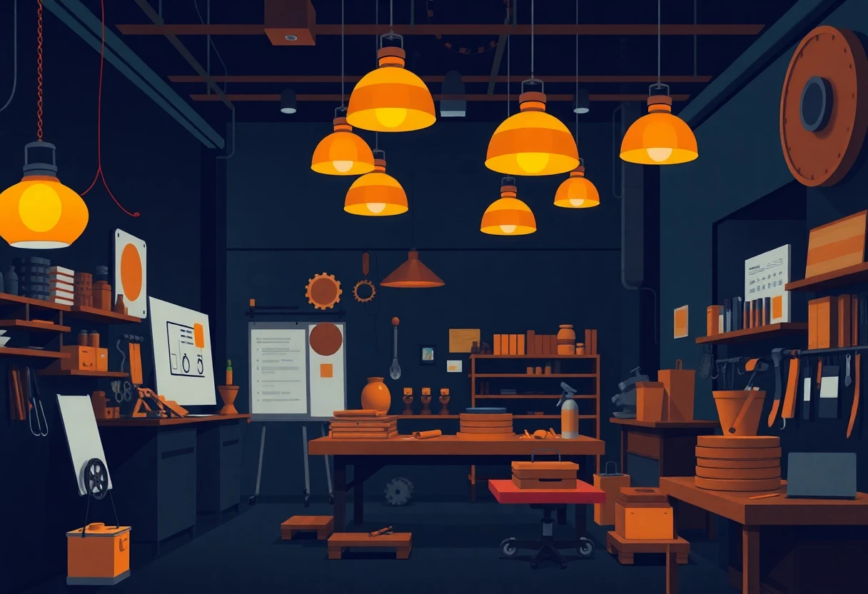 Workshop with tools and gears