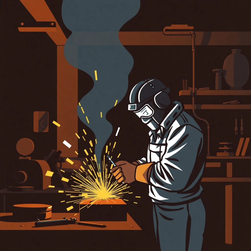 Hands-on laborer in welding