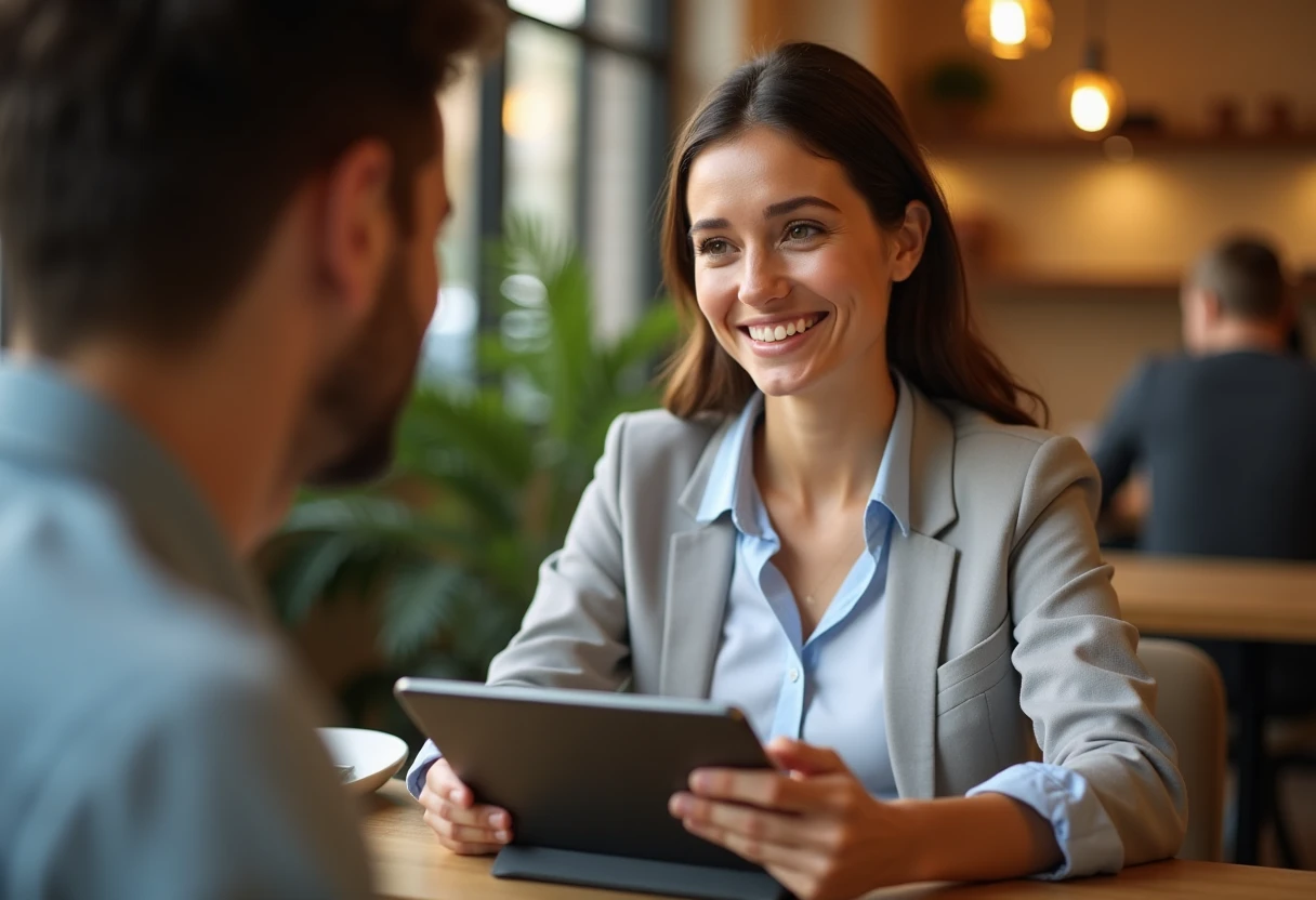 Reviewing loan options on a tablet