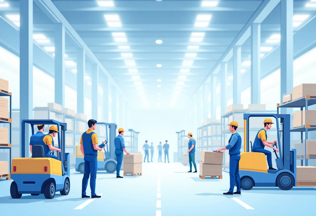 Warehouse workers in action