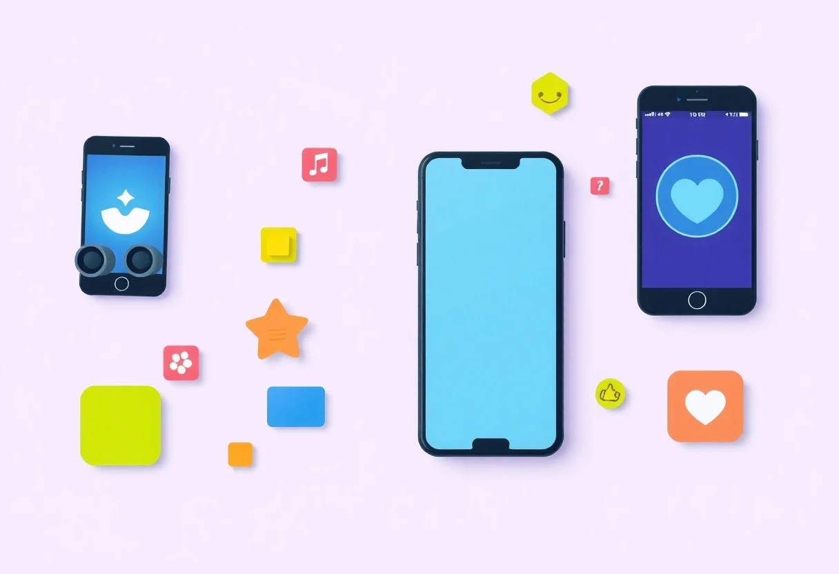 Illustrative app icons with scout binoculars