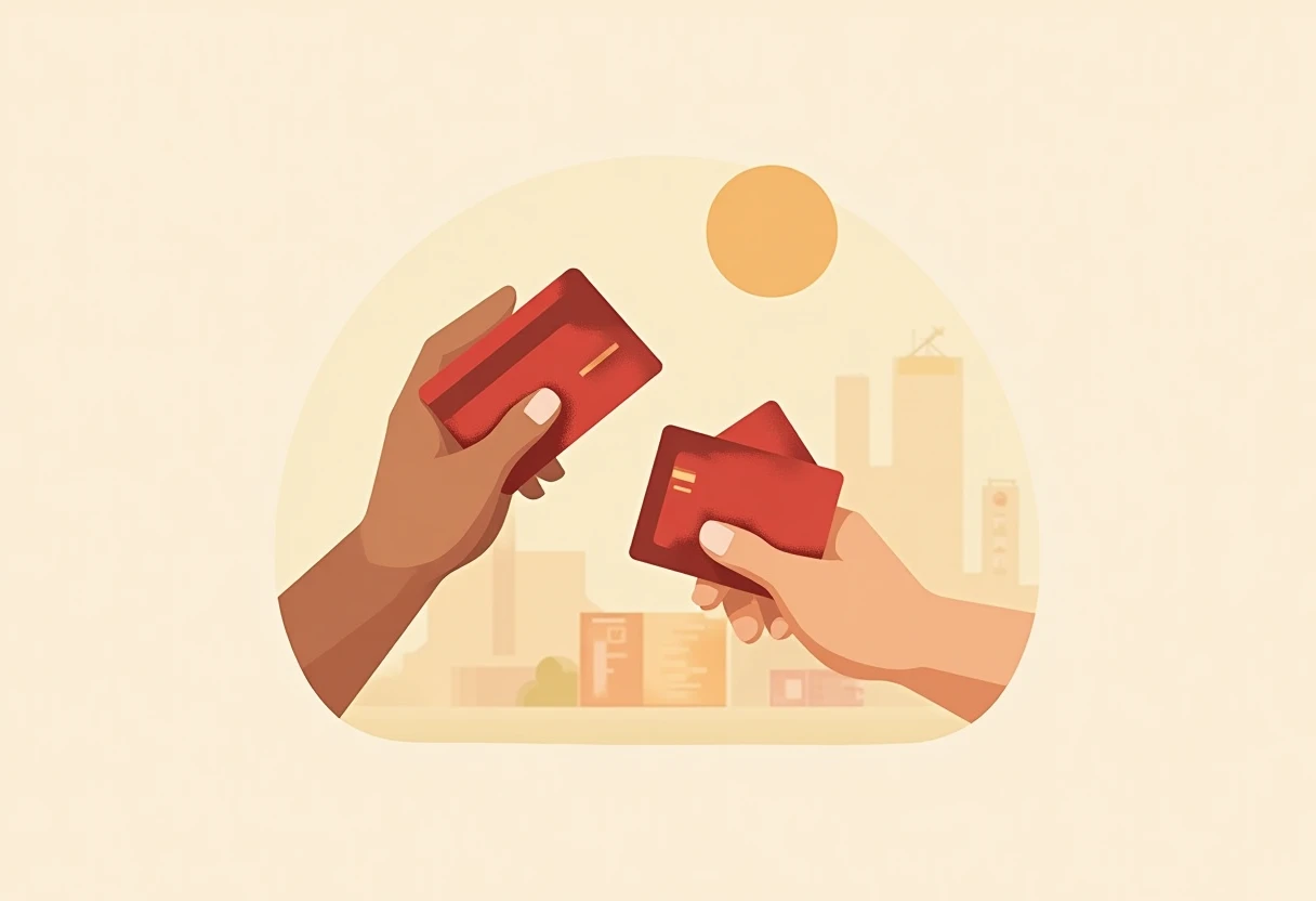 Person holding abstract credit cards