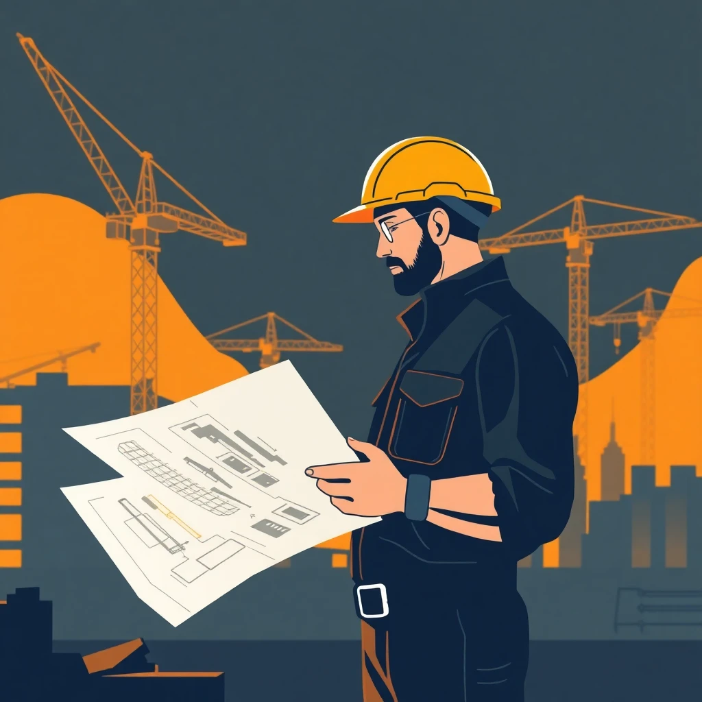 Construction worker with blueprint