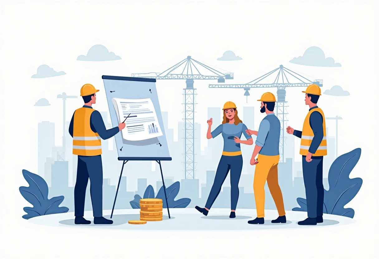 Construction workers reviewing plans