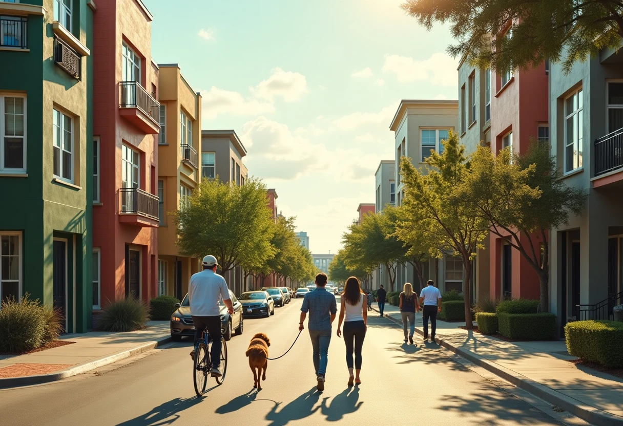 Dallas neighborhood with modern apartments and community life