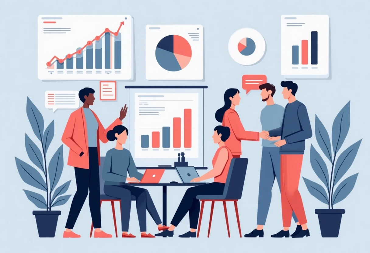 Professionals collaborating in a modern office