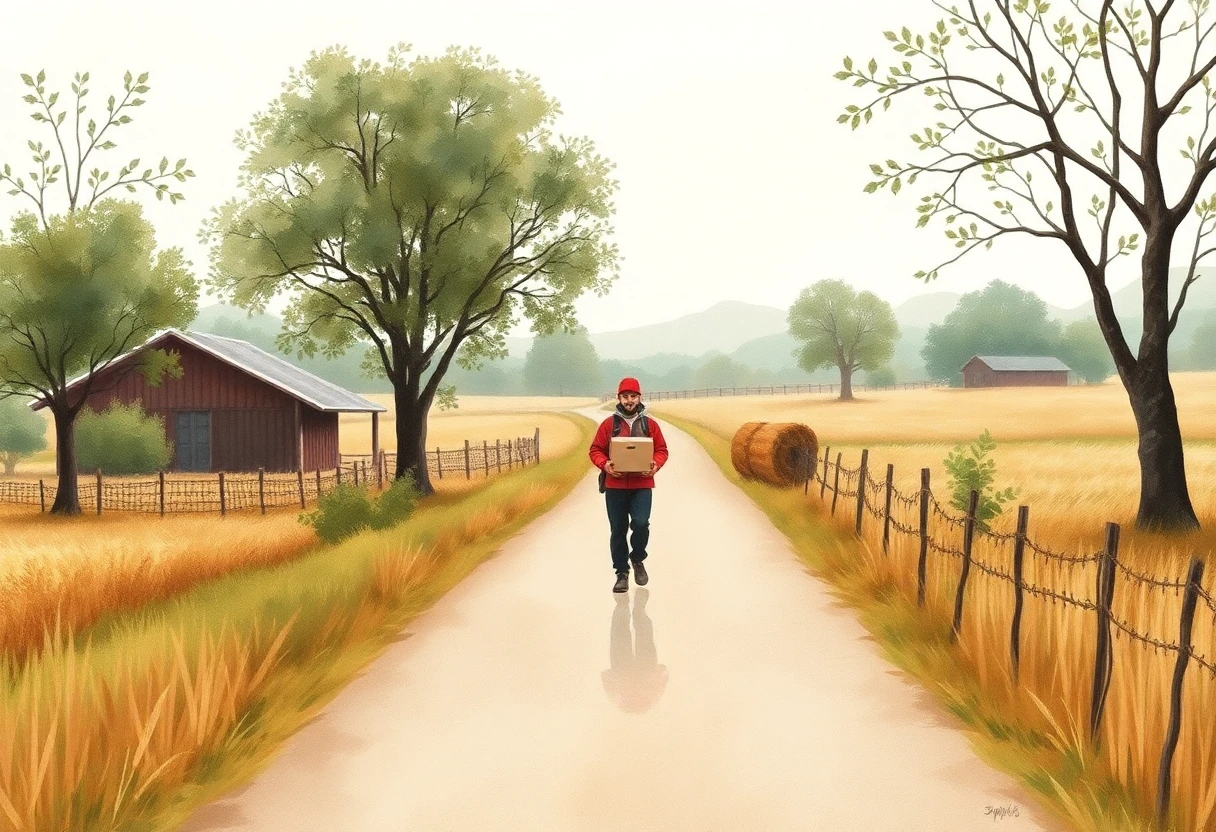 Courier on a scenic country road