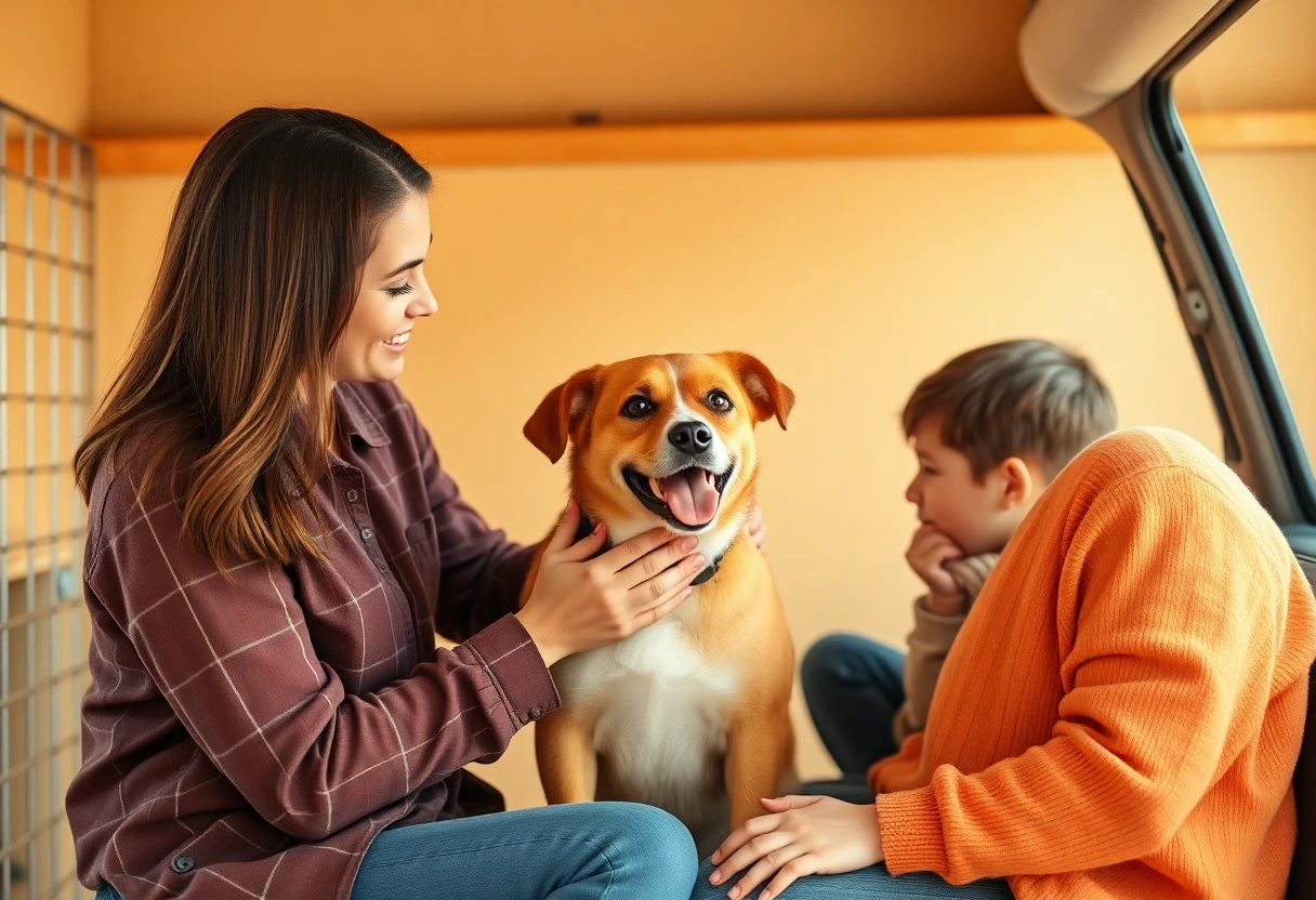 Animal shelter worker assisting a family