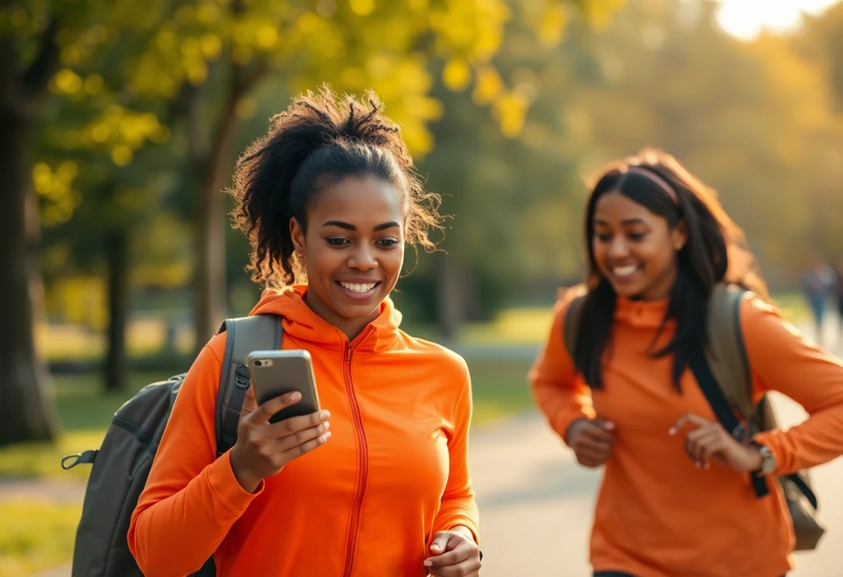Using a fitness app with rewards while jogging