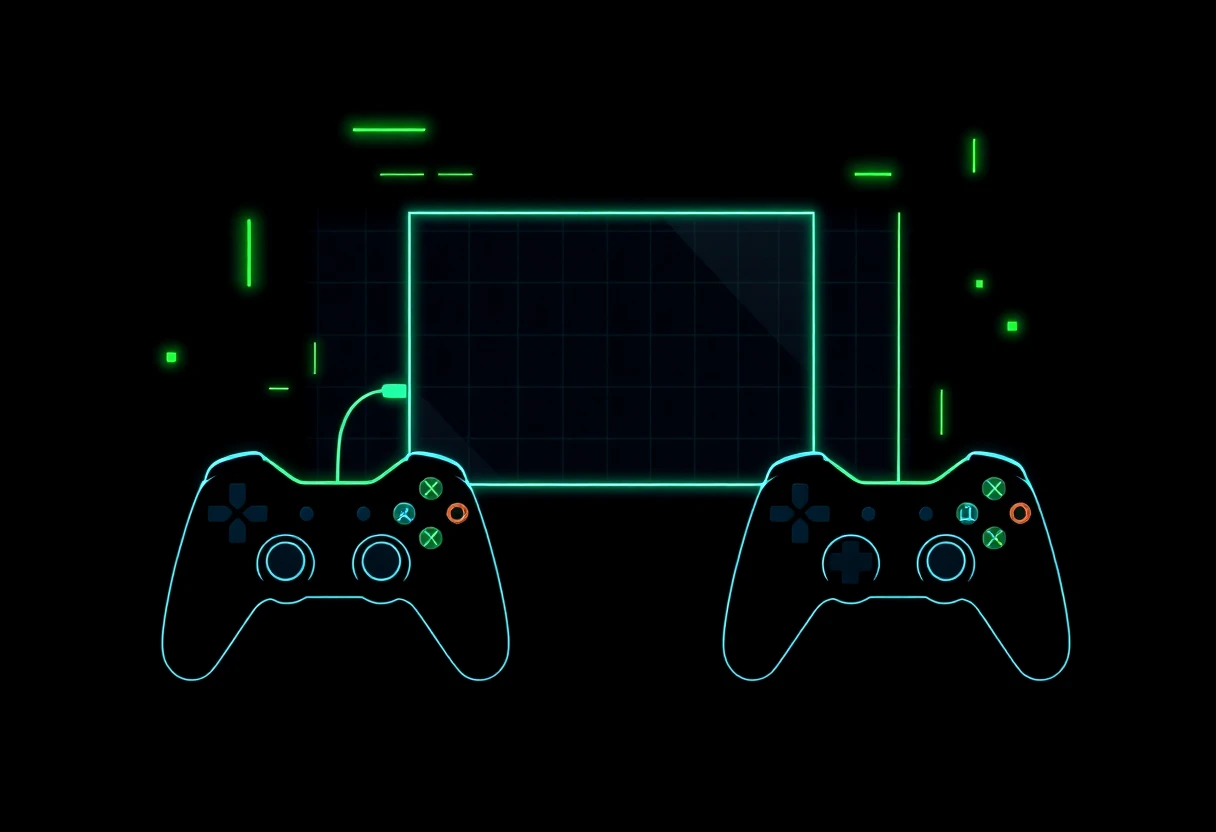 Abstract gaming grid with neon accents