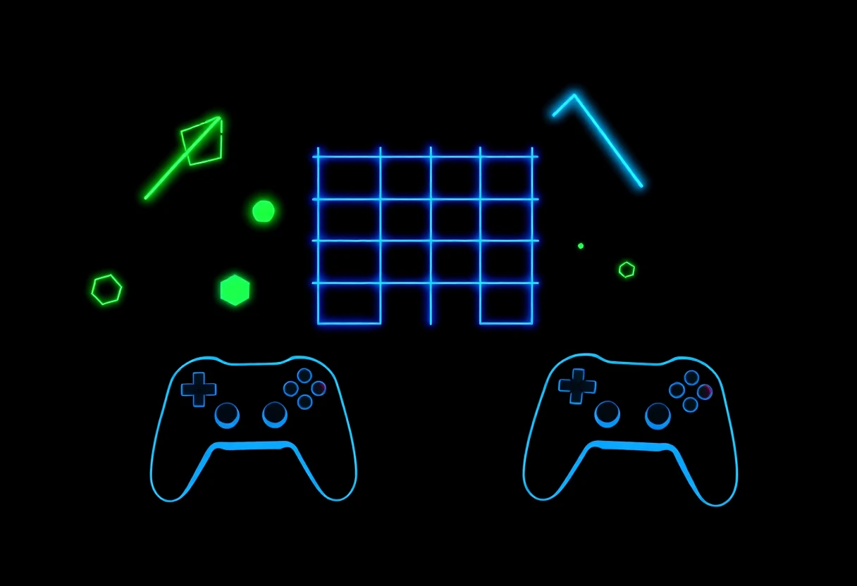 Neon gaming shapes on dark background