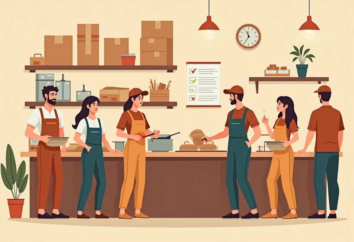 Hospitality staff in a restaurant kitchen