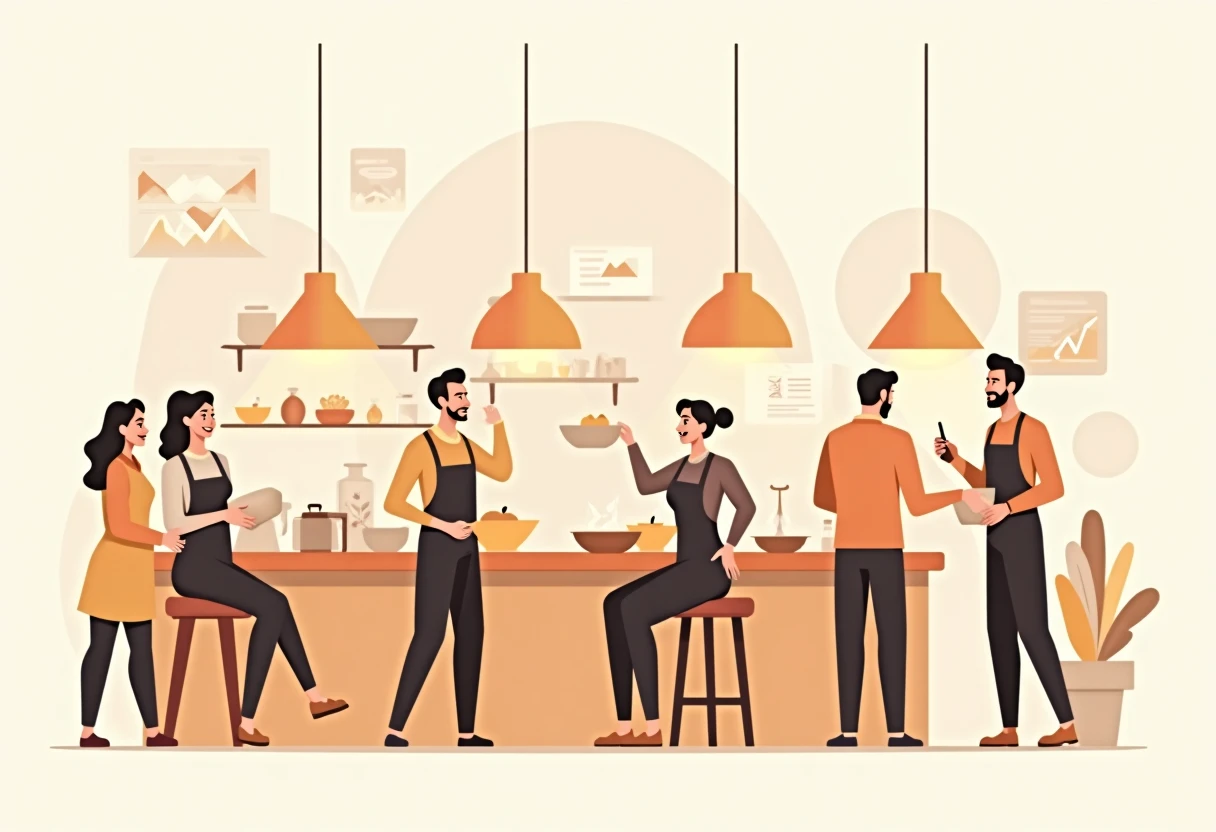 Teamwork in a restaurant kitchen