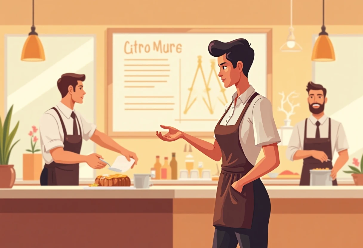 Restaurant manager coordinating staff